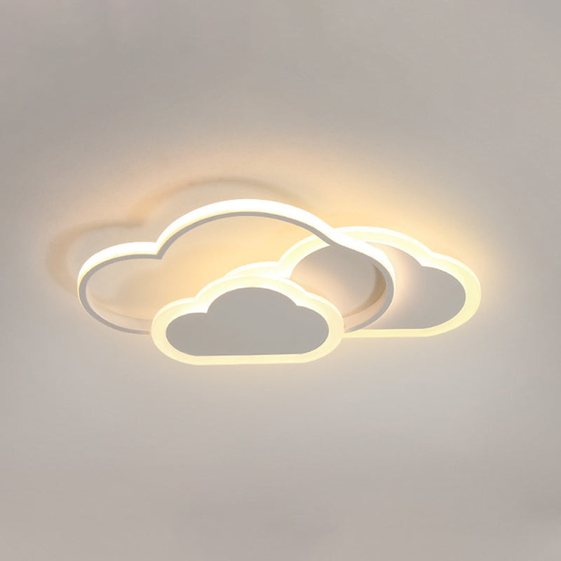 Cartoon Led Flush Ceiling Light - Acrylic Cloudy White/Pink Warm/White Perfect For Bedroom 16.5/20.5