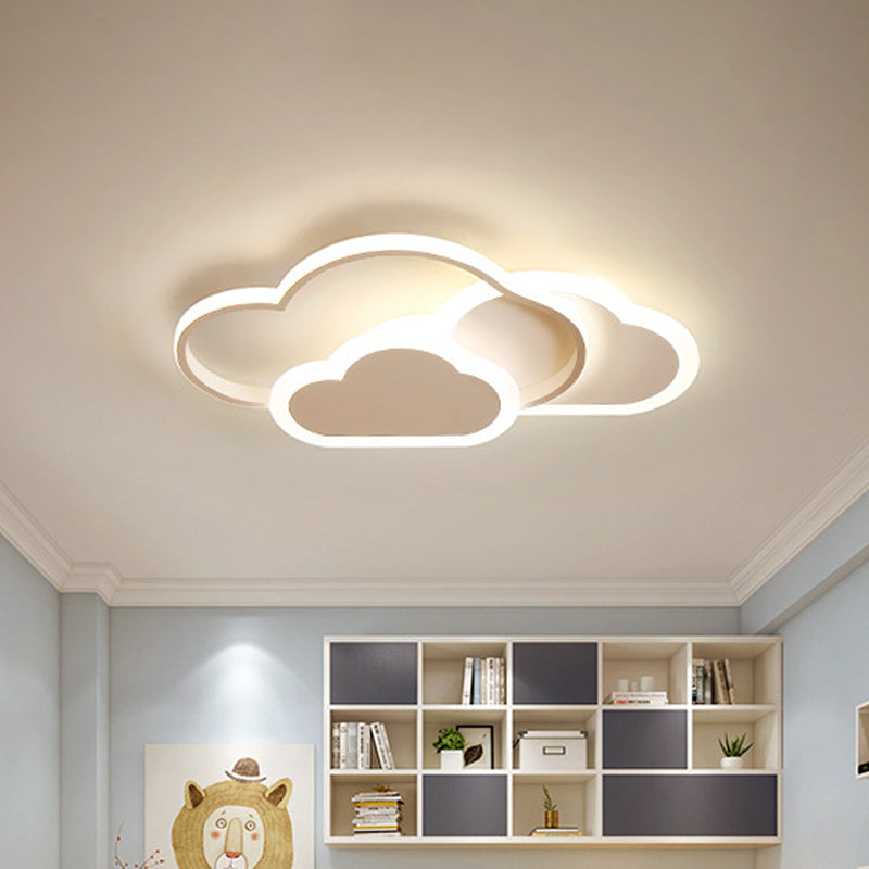 Cartoon Led Flush Ceiling Light - Acrylic Cloudy White/Pink Warm/White Perfect For Bedroom 16.5/20.5