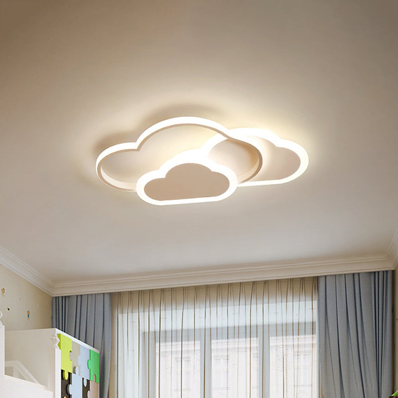 Cartoon Led Flush Ceiling Light - Acrylic Cloudy White/Pink Warm/White Perfect For Bedroom 16.5/20.5