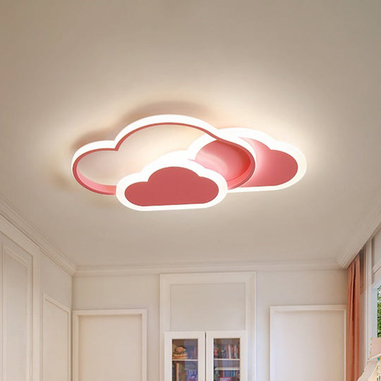 Cartoon Led Flush Ceiling Light - Acrylic Cloudy White/Pink Warm/White Perfect For Bedroom 16.5/20.5