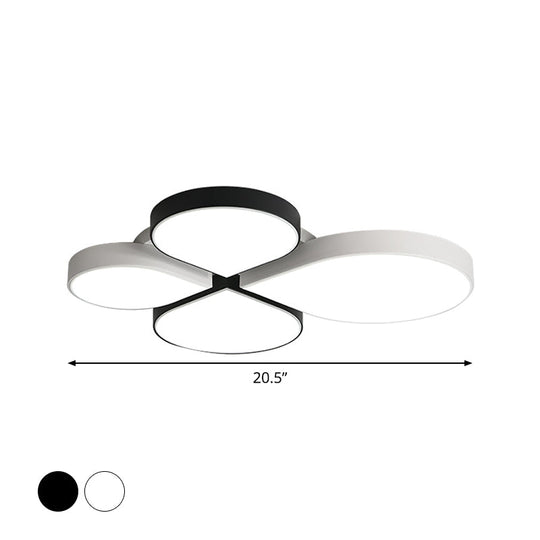 Minimalist LED Ceiling Light with 4-Leaf Clover Design in Black/White - Warm/White Light, 20.5"/23.5" Width