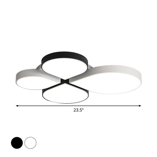 Minimalist LED Ceiling Light with 4-Leaf Clover Design in Black/White - Warm/White Light, 20.5"/23.5" Width