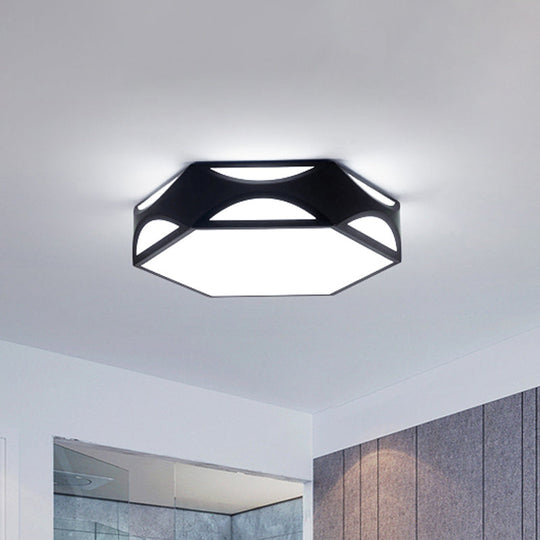 Contemporary Black/White Hexagon LED Flush Light Ceiling Mount