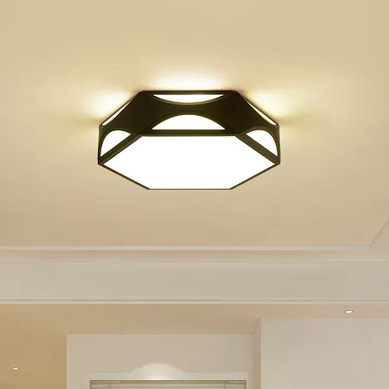 Contemporary Black/White Hexagon LED Flush Light Ceiling Mount