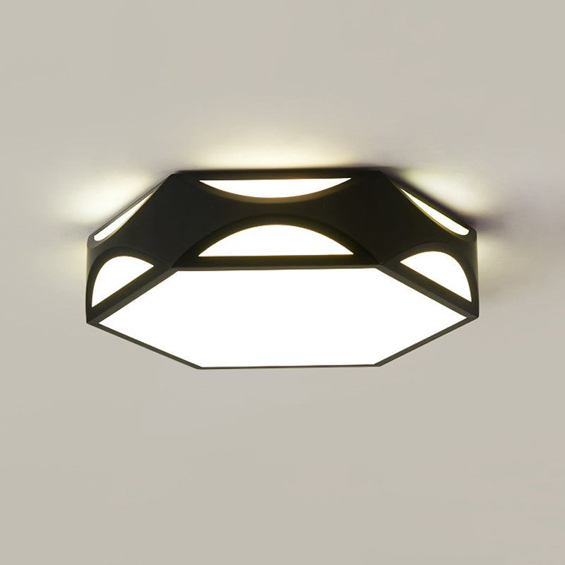 Contemporary Black/White Hexagon LED Flush Light Ceiling Mount