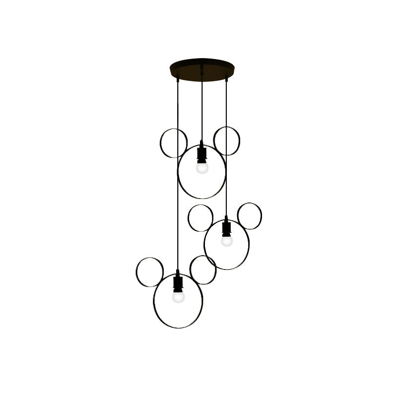 Wrought Iron Bear Pendant Light - Modern Style 3-Light Hanging Lamp In Black