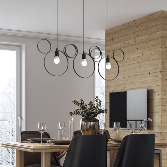 Wrought Iron Bear Pendant Light - Modern Style 3-Light Hanging Lamp In Black