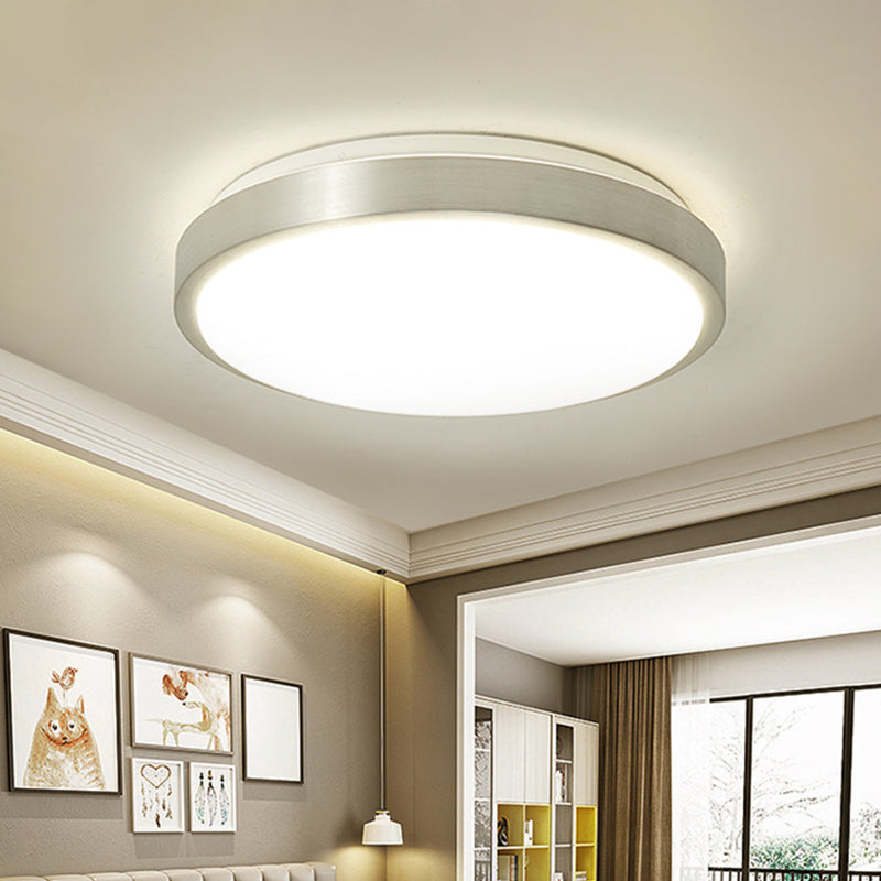 Minimalist LED Silver Flush Mounted Bedroom Ceiling Light - Acrylic Circular, 10"/11"/16" Wide