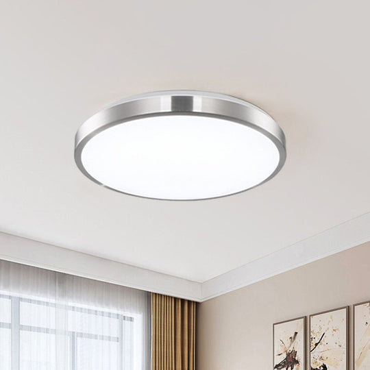 Minimalist LED Silver Flush Mounted Bedroom Ceiling Light - Acrylic Circular, 10"/11"/16" Wide