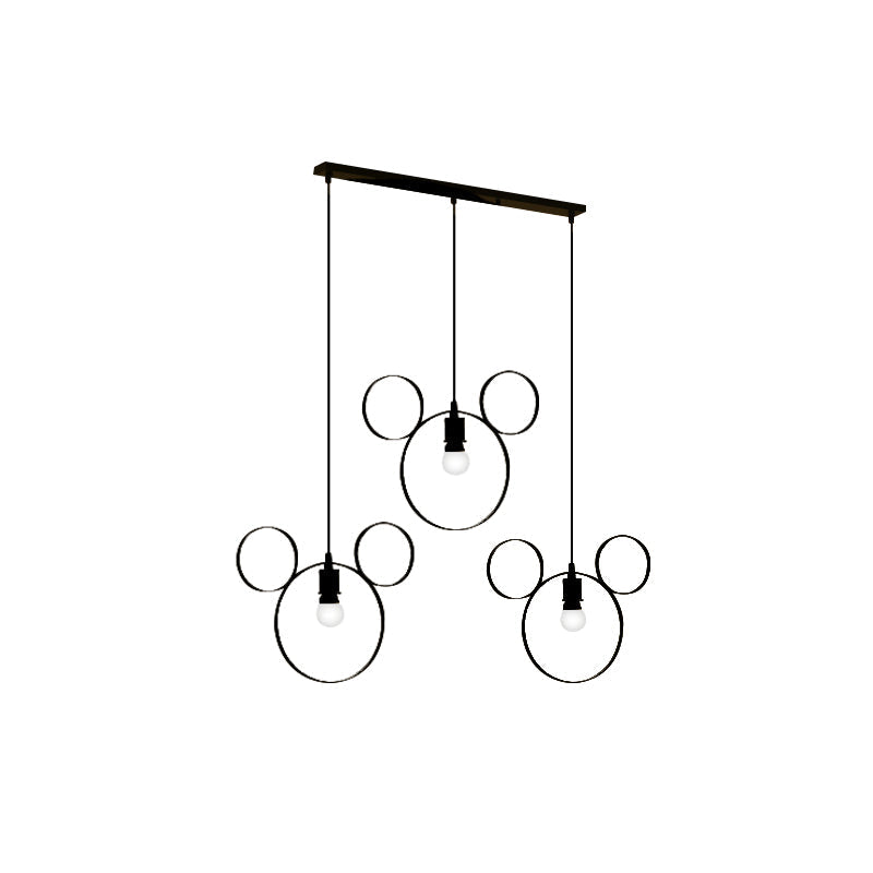 Wrought Iron Bear Pendant Light - Modern Style 3-Light Hanging Lamp In Black