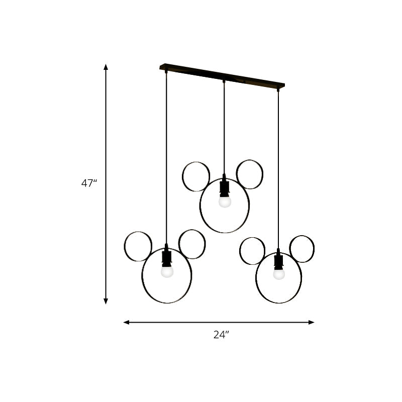 Wrought Iron Bear Pendant Light - Modern Style 3-Light Hanging Lamp In Black