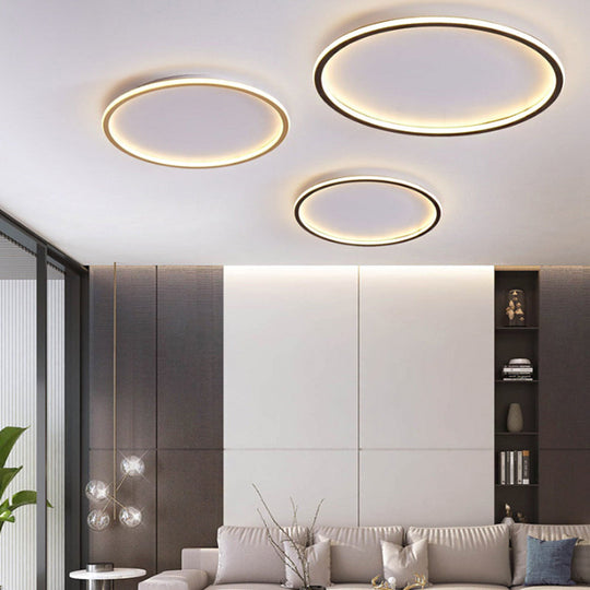 Simple Style Metal Ceiling Light Fixture - Gold Finish, LED Flushmount Lighting for Living Room - Sizes: 12"/19.5"/23.5