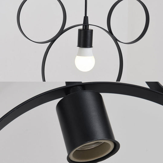 Wrought Iron Bear Pendant Light - Modern Style 3-Light Hanging Lamp In Black