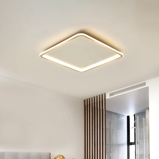 Gold Extra Thin Square Led Flush-Mount Ceiling Lamp In Warm/White Light Minimalistic Acrylic Design