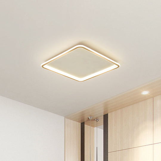 Gold Extra Thin Square Led Flush-Mount Ceiling Lamp In Warm/White Light Minimalistic Acrylic Design