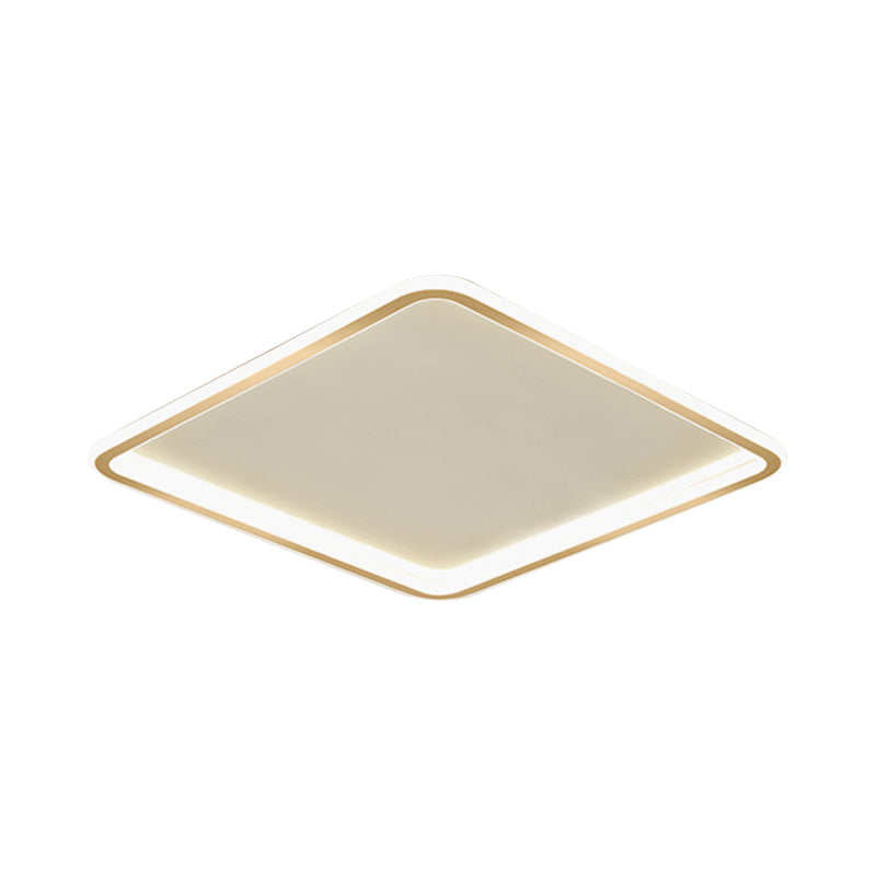 Gold Extra Thin Square LED Flush-Mount Ceiling Lamp in Warm/White Light, Minimalistic Acrylic Design, 16"/19.5"/23.5" Width