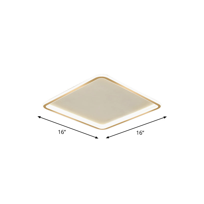 Gold Extra Thin Square LED Flush-Mount Ceiling Lamp in Warm/White Light, Minimalistic Acrylic Design, 16"/19.5"/23.5" Width