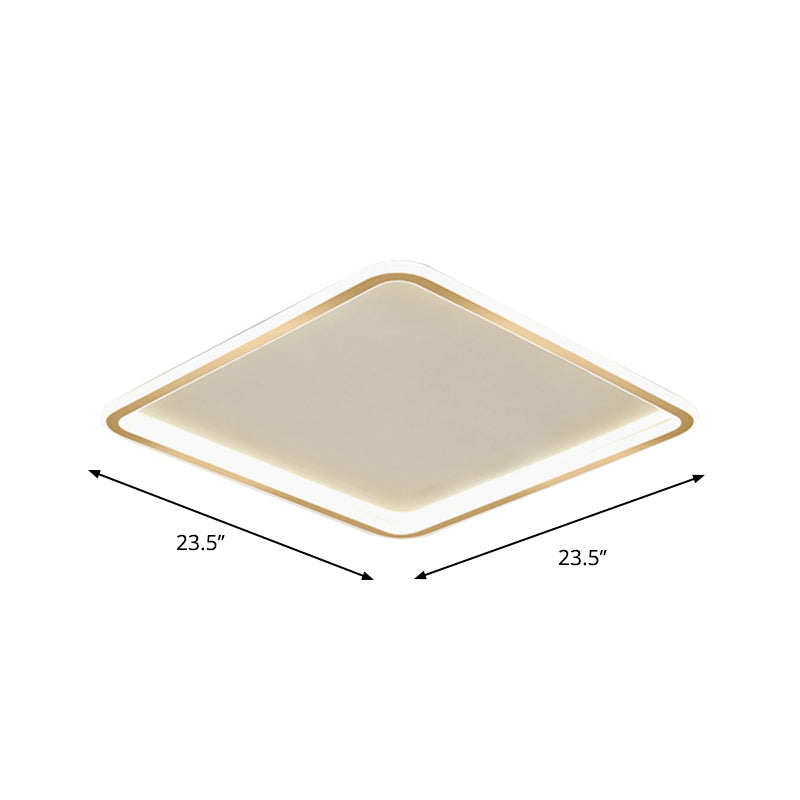 Gold Extra Thin Square LED Flush-Mount Ceiling Lamp in Warm/White Light, Minimalistic Acrylic Design, 16"/19.5"/23.5" Width