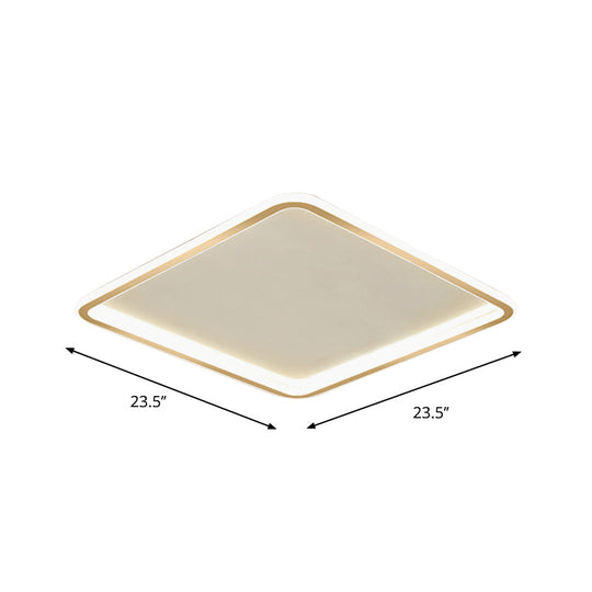 Gold Extra Thin Square LED Flush-Mount Ceiling Lamp in Warm/White Light, Minimalistic Acrylic Design, 16"/19.5"/23.5" Width