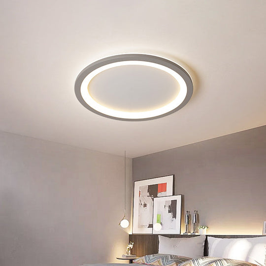 Sleek Disc-shaped LED Bedroom Flush Mount Ceiling Light in Grey/White, Multiple Sizes Available