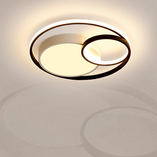 Minimal LED Flush Light - Black/White Circular Ceiling Lighting with Acrylic Shade - 16"/19"/23.5" Dia