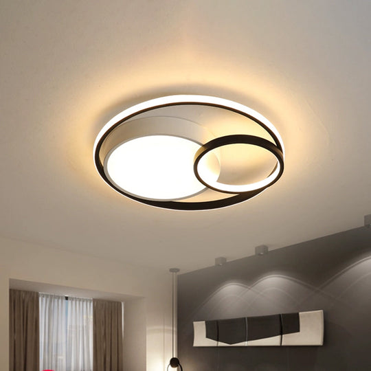 Minimal LED Flush Light - Black/White Circular Ceiling Lighting with Acrylic Shade - 16"/19"/23.5" Dia