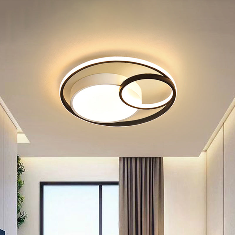 Minimal LED Flush Light - Black/White Circular Ceiling Lighting with Acrylic Shade - 16"/19"/23.5" Dia