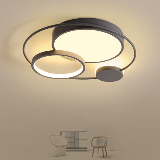 Nordic Circle Ceiling Lighting: Metallic Led Flush Mount Light (16/19/23.5) - Black/Grey For Bedroom