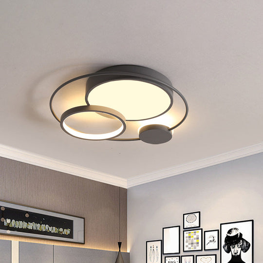 Nordic Circle Ceiling Lighting: Metallic LED Flush Mount Light (16"/19"/23.5") - Black/Grey for Bedroom