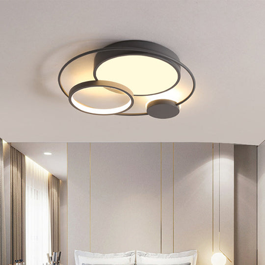 Nordic Circle Ceiling Lighting: Metallic LED Flush Mount Light (16"/19"/23.5") - Black/Grey for Bedroom