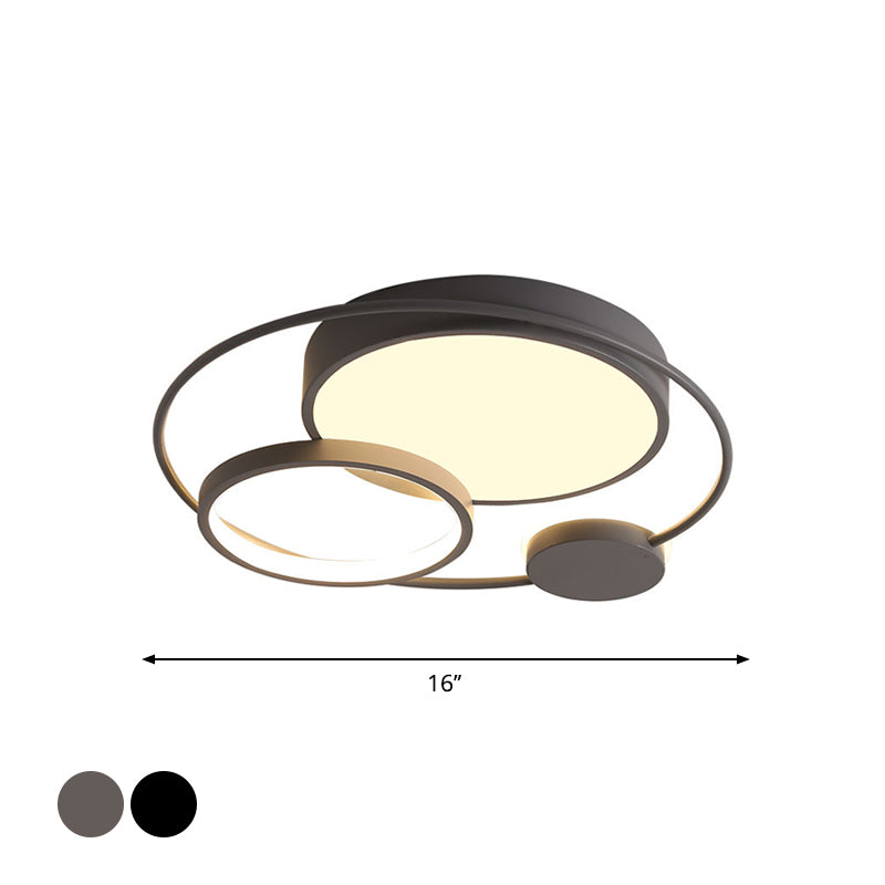 Nordic Circle Ceiling Lighting: Metallic Led Flush Mount Light (16/19/23.5) - Black/Grey For Bedroom