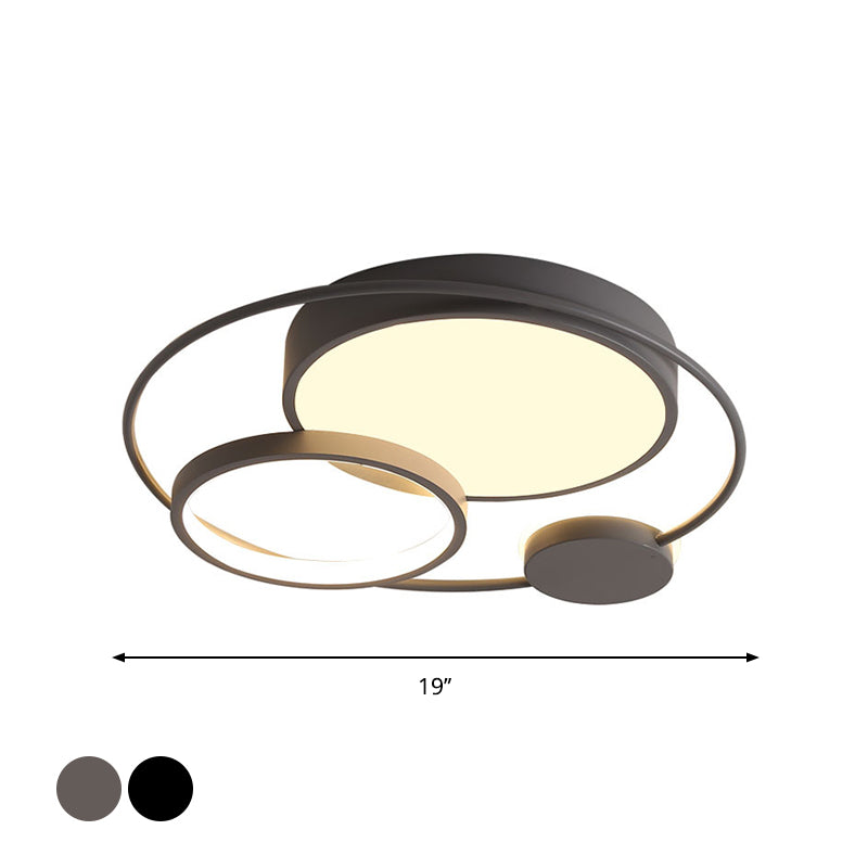 Nordic Circle Ceiling Lighting: Metallic Led Flush Mount Light (16/19/23.5) - Black/Grey For Bedroom