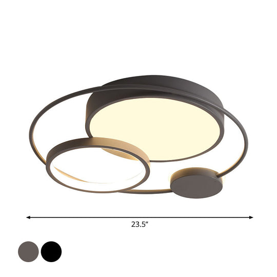 Nordic Circle Ceiling Lighting: Metallic Led Flush Mount Light (16/19/23.5) - Black/Grey For Bedroom