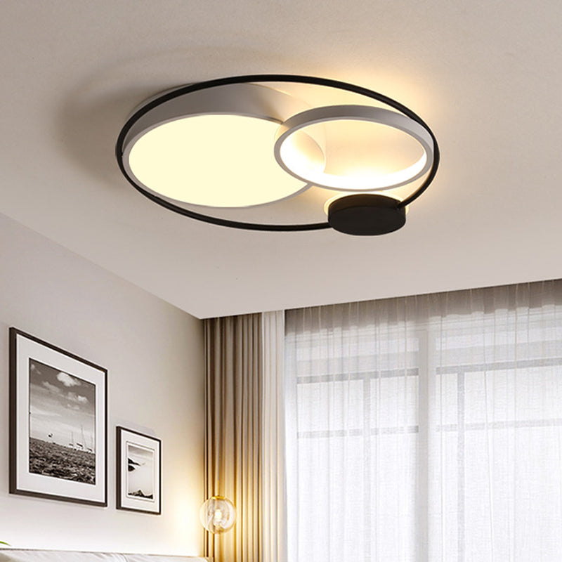 Nordic Circle Ceiling Lighting: Metallic LED Flush Mount Light (16"/19"/23.5") - Black/Grey for Bedroom