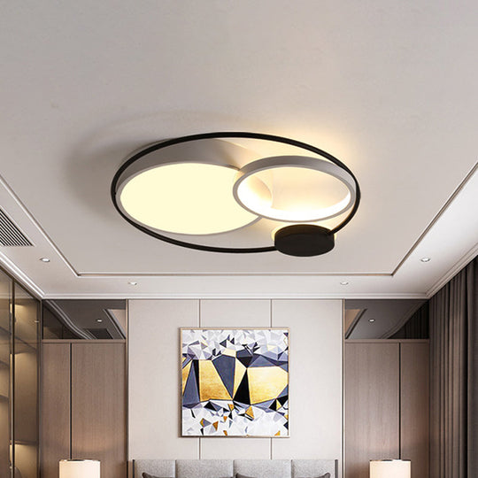 Nordic Circle Ceiling Lighting: Metallic Led Flush Mount Light (16/19/23.5) - Black/Grey For Bedroom