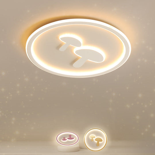 Circular Mushroom Baby Room Led Ceiling Lamp - 16/19.5 Dia White/Pink/Gold Options White / 16