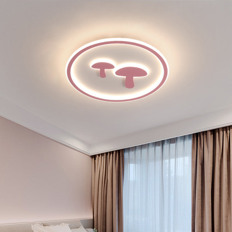 Circular Mushroom Baby Room LED Ceiling Lamp - 16"/19.5" Dia - White/Pink/Gold Options