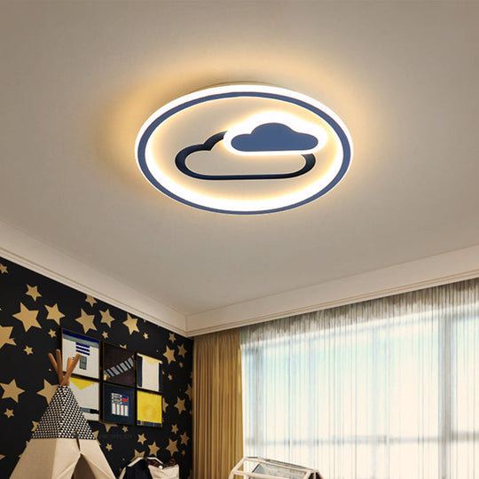 Nursery Ultra-Thin LED Ceiling Light in Kids Style Cloud Design - 16"/19.5" Wide Acrylic Fixture in Pink/Blue/Black