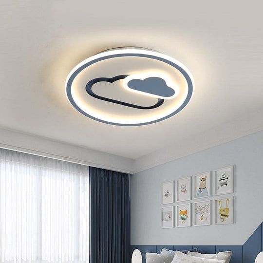 Nursery Ultra-Thin LED Ceiling Light in Kids Style Cloud Design - 16"/19.5" Wide Acrylic Fixture in Pink/Blue/Black