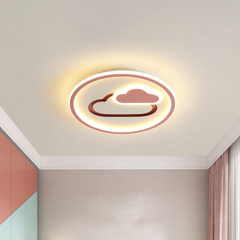 Nursery Ultra-Thin LED Ceiling Light in Kids Style Cloud Design - 16"/19.5" Wide Acrylic Fixture in Pink/Blue/Black