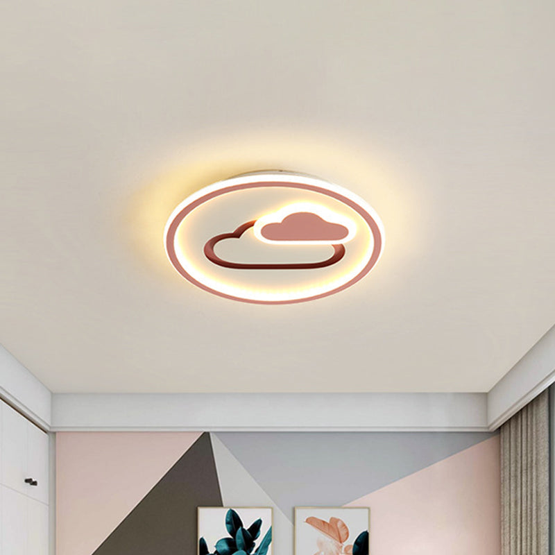 Nursery Ultra-Thin LED Ceiling Light in Kids Style Cloud Design - 16"/19.5" Wide Acrylic Fixture in Pink/Blue/Black