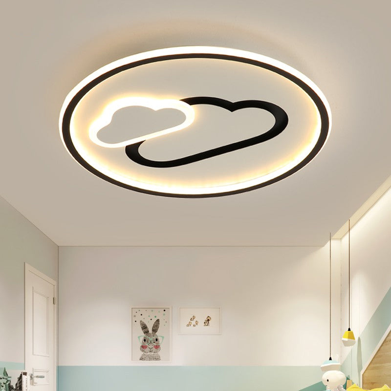 Nursery Ultra-Thin LED Ceiling Light in Kids Style Cloud Design - 16"/19.5" Wide Acrylic Fixture in Pink/Blue/Black