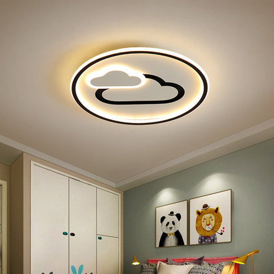 Nursery Ultra-Thin LED Ceiling Light in Kids Style Cloud Design - 16"/19.5" Wide Acrylic Fixture in Pink/Blue/Black