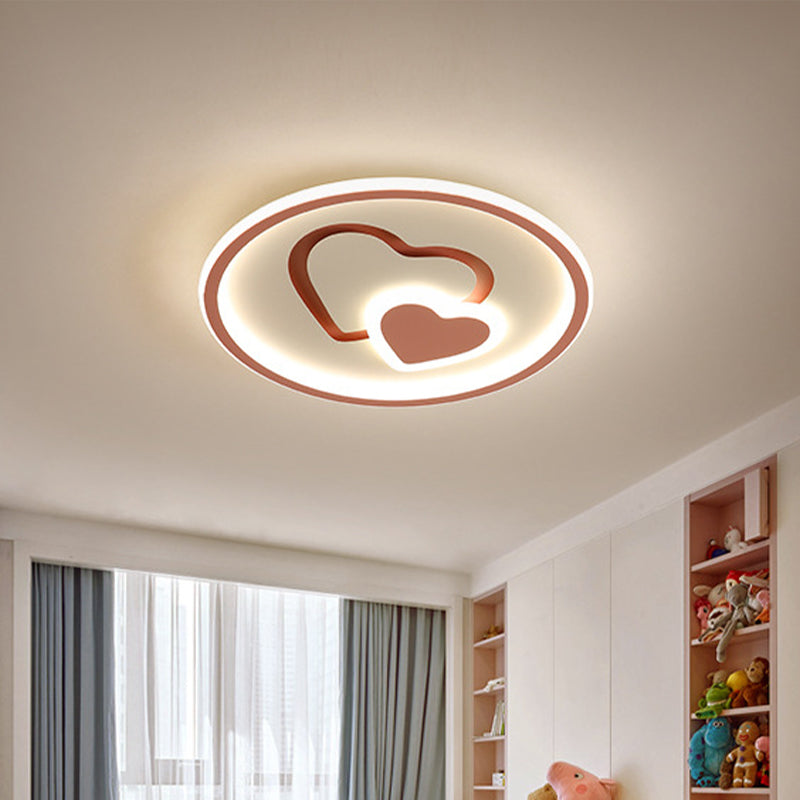 Modern Heart Shape Led Ceiling Light In Black/Pink/Blue 16/19.5 Width