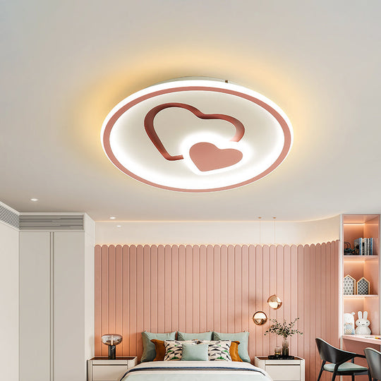 Modern Heart Shape Led Ceiling Light In Black/Pink/Blue 16/19.5 Width