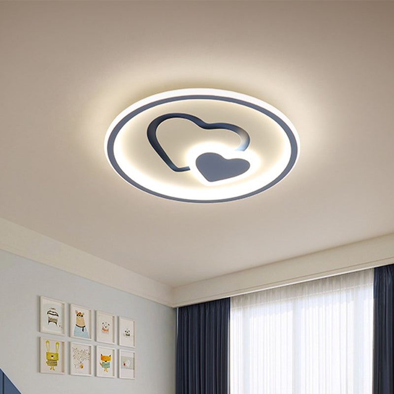 Modern Heart Shape LED Ceiling Light in Black/Pink/Blue, 16"/19.5" Width