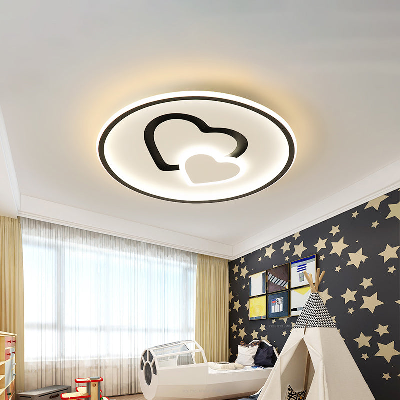 Modern Heart Shape LED Ceiling Light in Black/Pink/Blue, 16"/19.5" Width