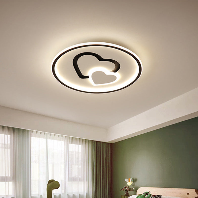 Modern Heart Shape LED Ceiling Light in Black/Pink/Blue, 16"/19.5" Width