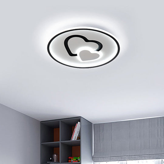 Modern Heart Shape Led Ceiling Light In Black/Pink/Blue 16/19.5 Width