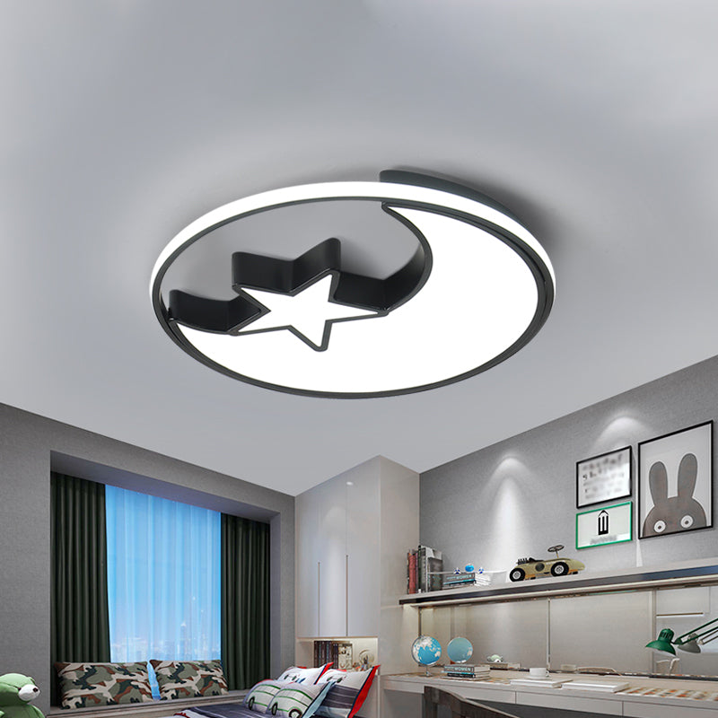 Modern Black Flush Mount LED Bedroom Ceiling Light with Acrylic Shade - Semicircle/Loving Heart/Star Design, Warm/White Light